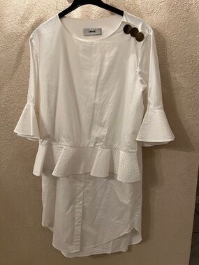 ANOUK White Cotton Peplum Bell Sleeve Dress Size S Boutique - EUC